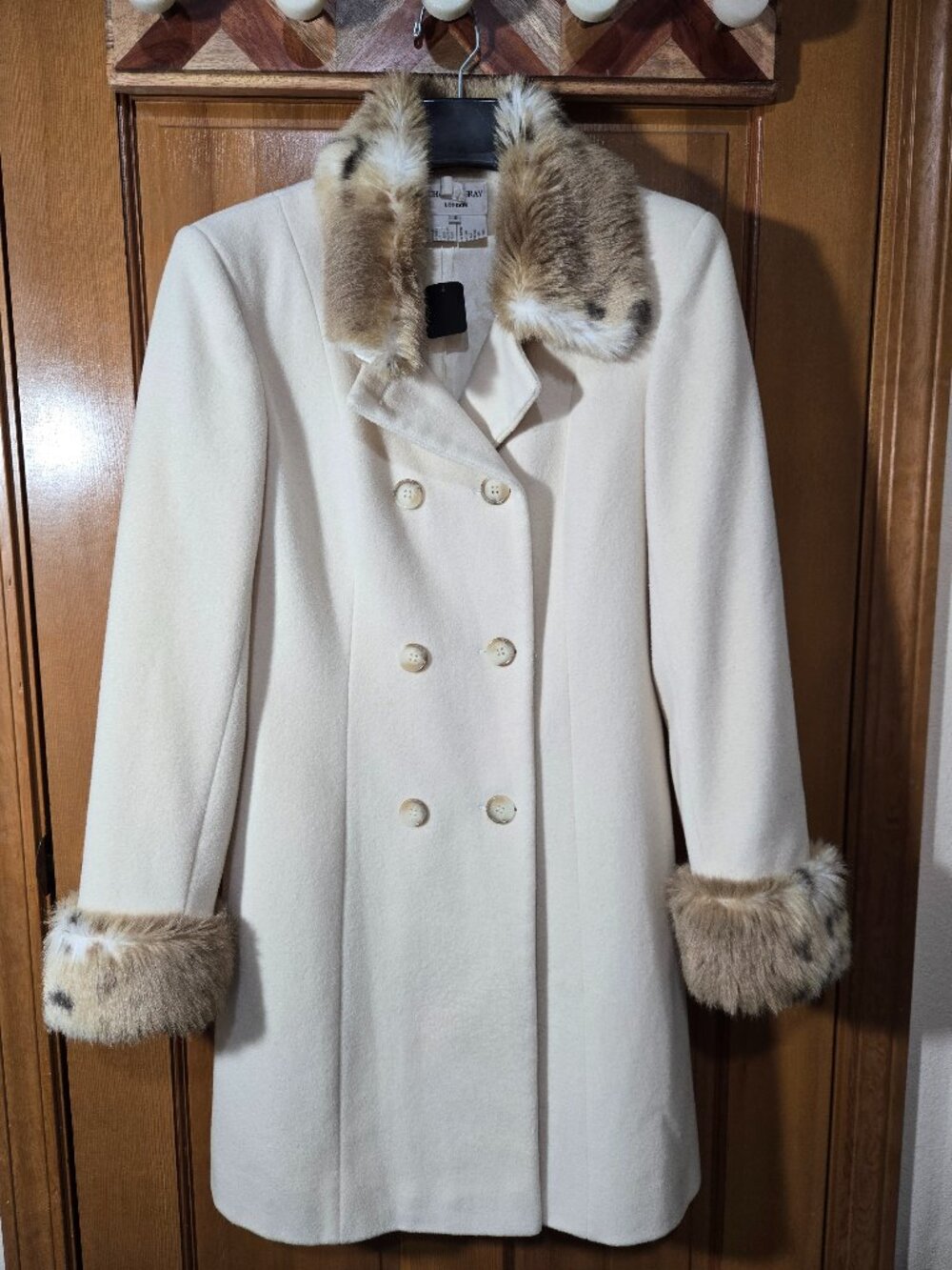 Charles Gray London Cream Coat with Faux Fur Trim